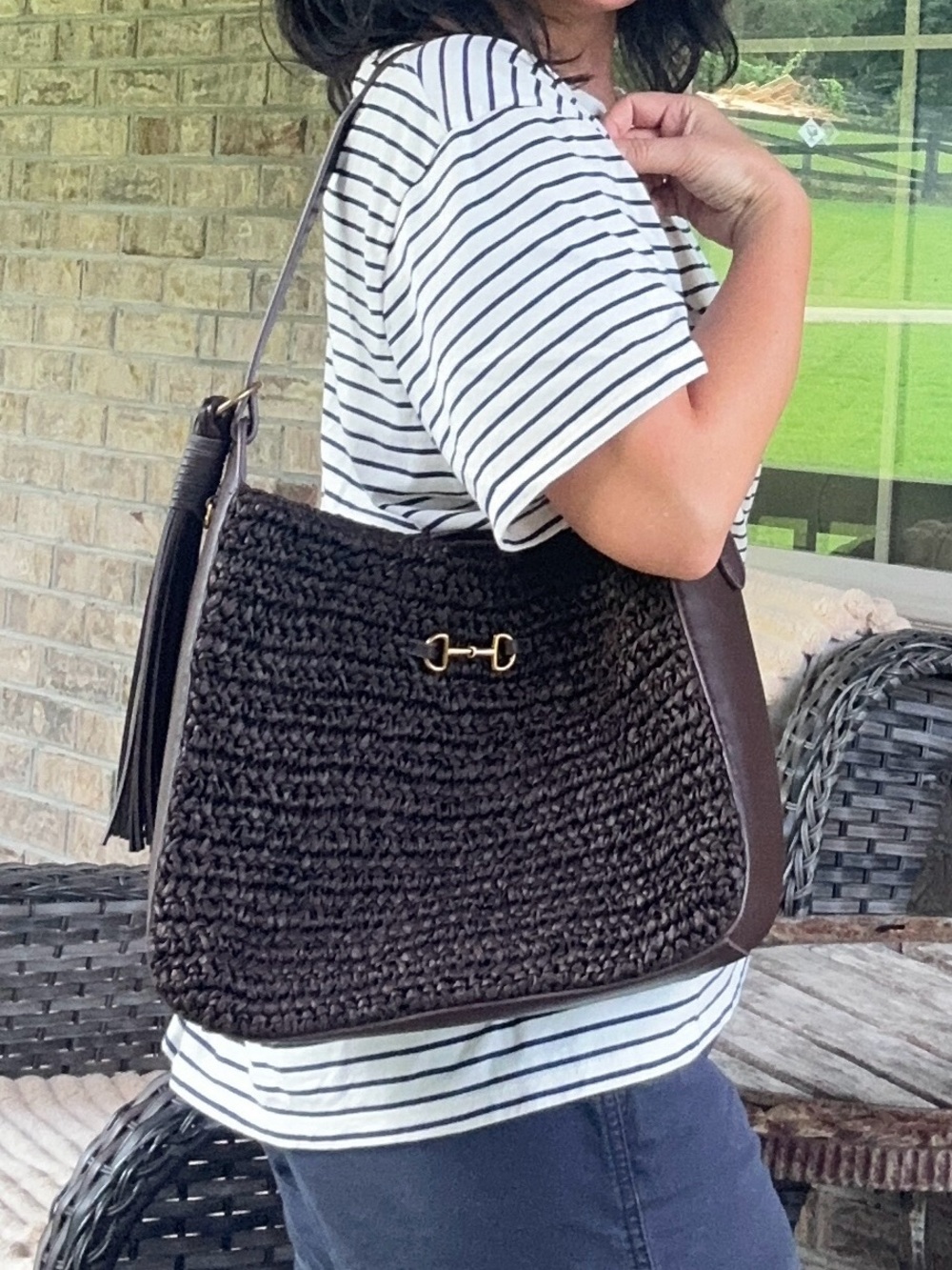 Anne Klein Brown Woven Shoulder Bag